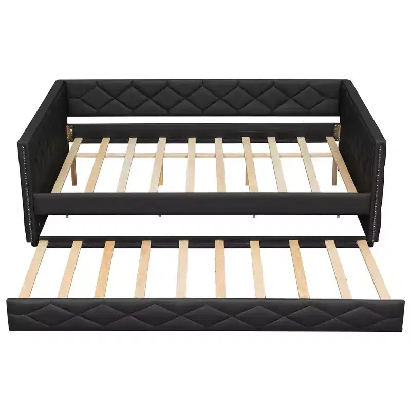 Cadre de lit de repos en similicuir taille XL avec lit gigogne, lit de repos rembourré avec accoudoirs, canapé-lit pour chambre à coucher et salon.