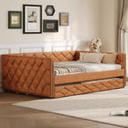 Cadre de lit de repos en similicuir taille XL avec lit gigogne, lit de repos rembourré avec accoudoirs, canapé-lit pour chambre à coucher et salon.