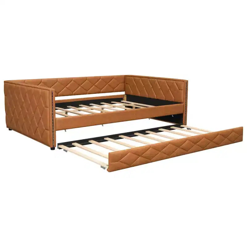Cadre de lit de repos en similicuir taille XL avec lit gigogne, lit de repos rembourré avec accoudoirs, canapé-lit pour chambre à coucher et salon.