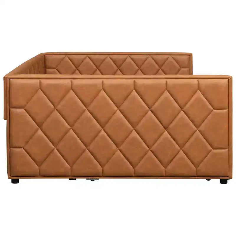 Cadre de lit de repos en similicuir taille XL avec lit gigogne, lit de repos rembourré avec accoudoirs, canapé-lit pour chambre à coucher et salon.