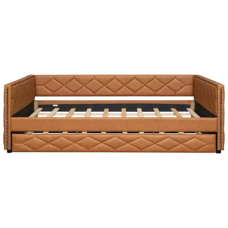 Cadre de lit de repos en similicuir taille XL avec lit gigogne, lit de repos rembourré avec accoudoirs, canapé-lit pour chambre à coucher et salon.