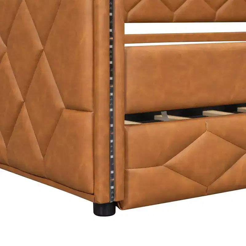 Cadre de lit de repos en similicuir taille XL avec lit gigogne, lit de repos rembourré avec accoudoirs, canapé-lit pour chambre à coucher et salon.