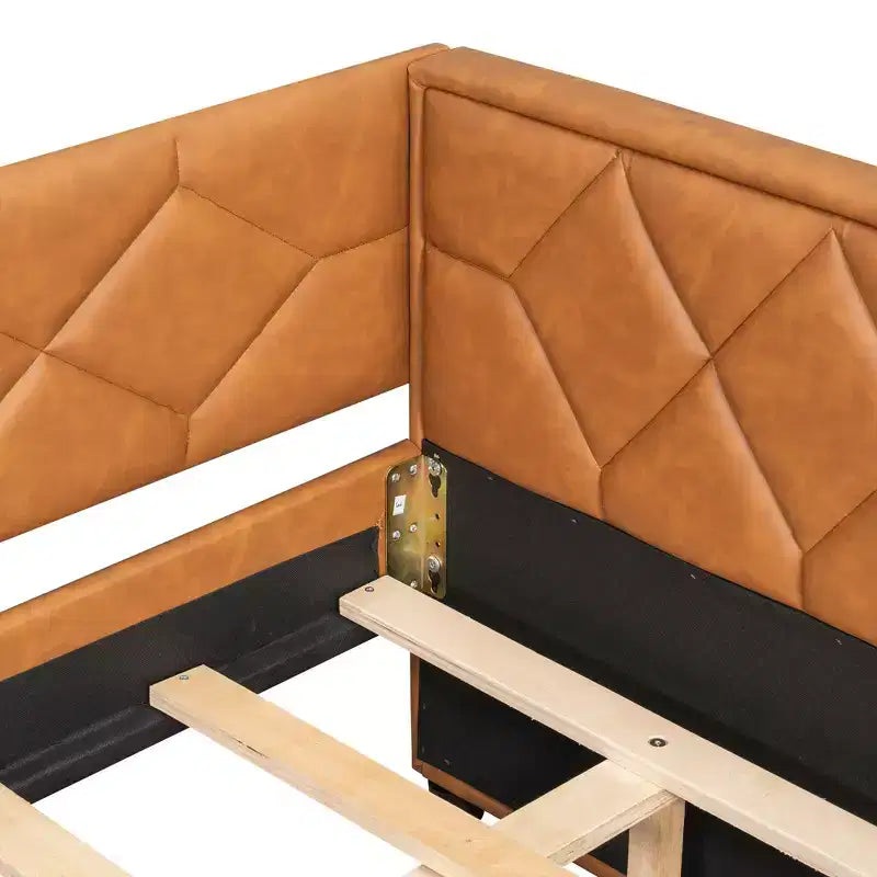 Cadre de lit de repos en similicuir taille XL avec lit gigogne, lit de repos rembourré avec accoudoirs, canapé-lit pour chambre à coucher et salon.