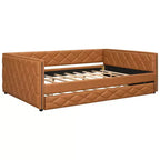 Cadre de lit de repos en similicuir taille XL avec lit gigogne, lit de repos rembourré avec accoudoirs, canapé-lit pour chambre à coucher et salon.