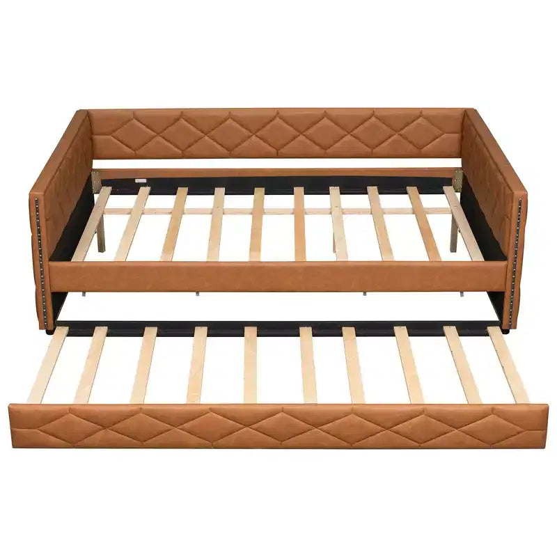 Cadre de lit de repos en similicuir taille XL avec lit gigogne, lit de repos rembourré avec accoudoirs, canapé-lit pour chambre à coucher et salon.