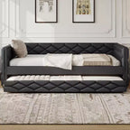 Cadre de lit de repos en similicuir taille XL avec lit gigogne, lit de repos rembourré avec accoudoirs, canapé-lit pour chambre à coucher et salon.