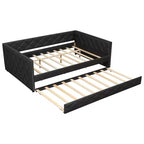 Cadre de lit de repos en similicuir taille XL avec lit gigogne, lit de repos rembourré avec accoudoirs, canapé-lit pour chambre à coucher et salon.