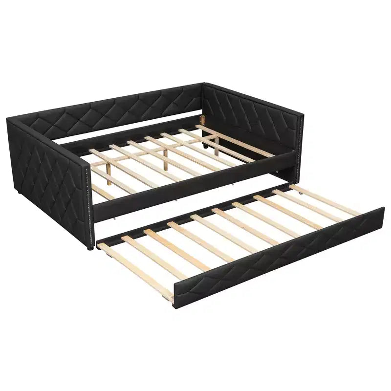 Cadre de lit de repos en similicuir taille XL avec lit gigogne, lit de repos rembourré avec accoudoirs, canapé-lit pour chambre à coucher et salon.