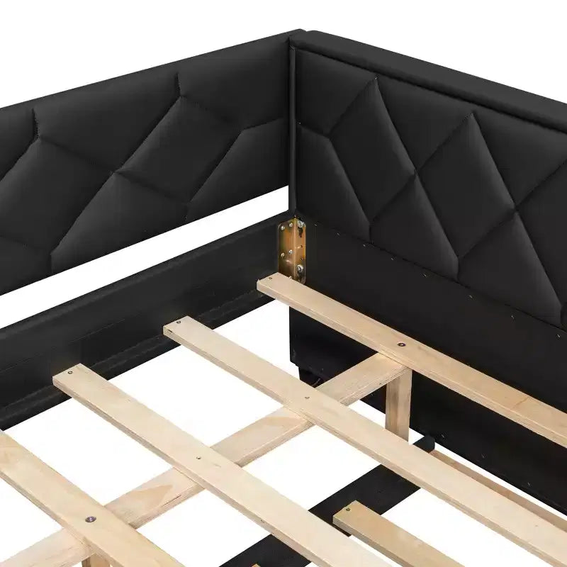 Cadre de lit de repos en similicuir taille XL avec lit gigogne, lit de repos rembourré avec accoudoirs, canapé-lit pour chambre à coucher et salon.