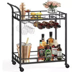 LEDREM Bar Cart, Home Bar Serving Cart, Wine Cart, Wine Holders, for Kitchen, Dining Room, Gold, Black, Silver, Rose Gold