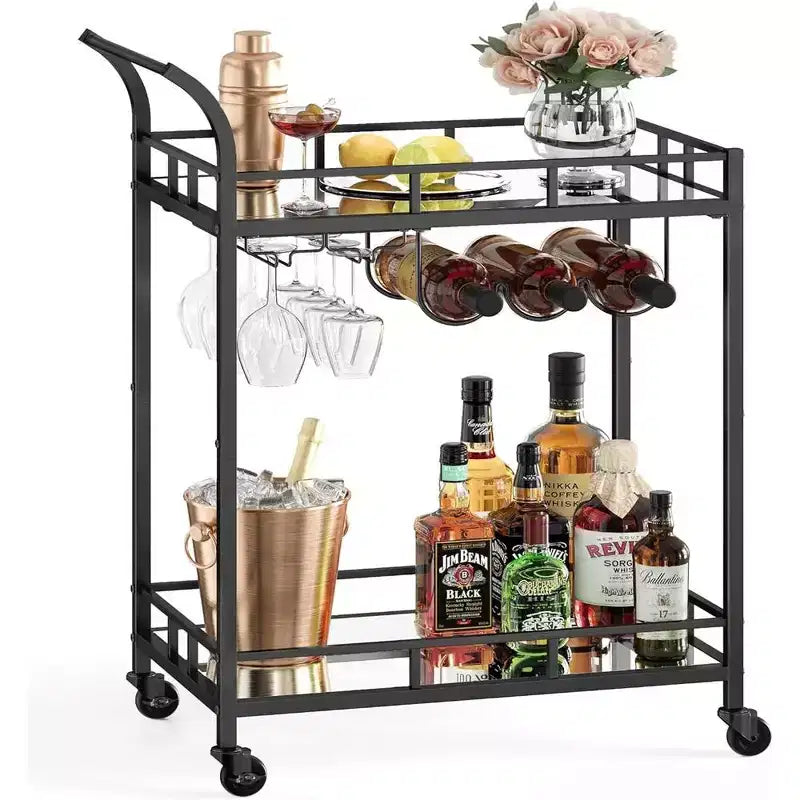 LEDREM Bar Cart, Home Bar Serving Cart, Wine Cart, Wine Holders, for Kitchen, Dining Room, Gold, Black, Silver, Rose Gold