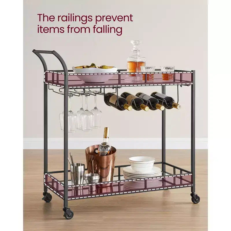 Chariot de bar, Desserte de bar, Chariot à vin, Rangement pour bouteilles, pour Cuisine, Salle à manger, Or, Noir, Argent, Or rose