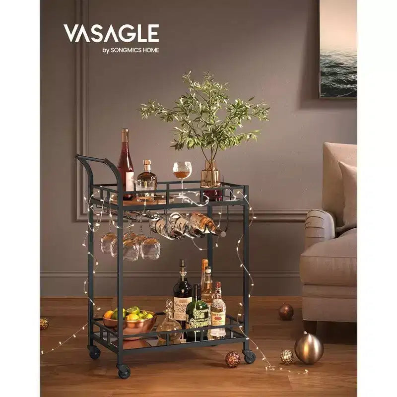 Chariot de bar, Desserte de bar, Chariot à vin, Rangement pour bouteilles, pour Cuisine, Salle à manger, Or, Noir, Argent, Or rose
