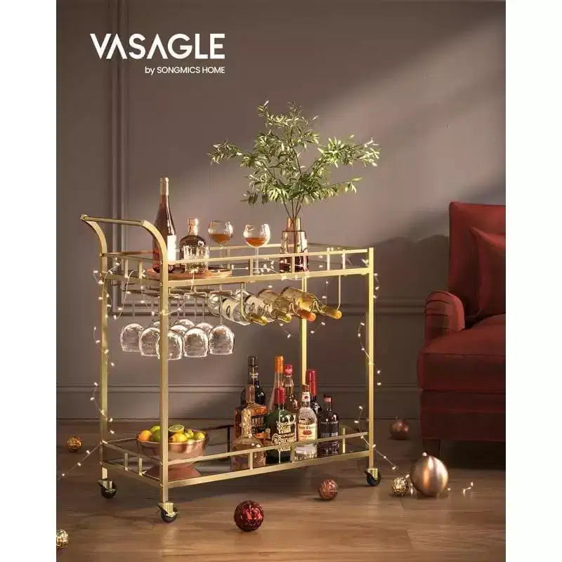 Chariot de bar, Desserte de bar, Chariot à vin, Rangement pour bouteilles, pour Cuisine, Salle à manger, Or, Noir, Argent, Or rose