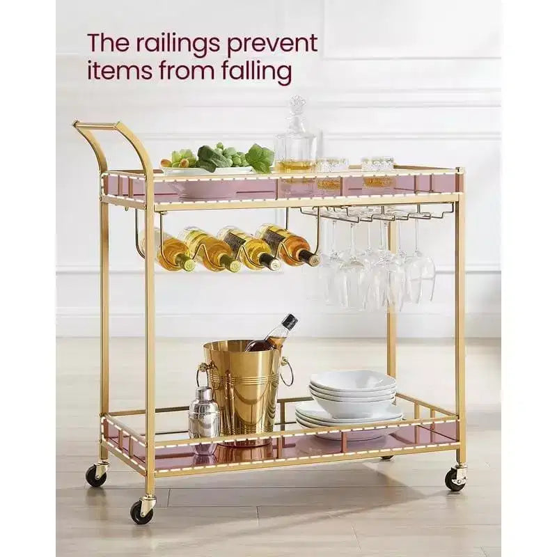 Chariot de bar, Desserte de bar, Chariot à vin, Rangement pour bouteilles, pour Cuisine, Salle à manger, Or, Noir, Argent, Or rose