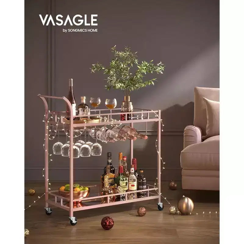 Chariot de bar, Desserte de bar, Chariot à vin, Rangement pour bouteilles, pour Cuisine, Salle à manger, Or, Noir, Argent, Or rose