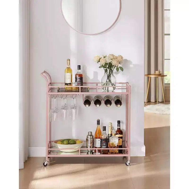Chariot de bar, Desserte de bar, Chariot à vin, Rangement pour bouteilles, pour Cuisine, Salle à manger, Or, Noir, Argent, Or rose