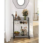 Chariot de bar, Desserte de bar, Chariot à vin, Rangement pour bouteilles, pour Cuisine, Salle à manger, Or, Noir, Argent, Or rose