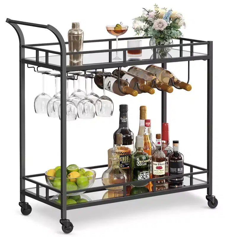 Chariot de bar, Desserte de bar, Chariot à vin, Rangement pour bouteilles, pour Cuisine, Salle à manger, Or, Noir, Argent, Or rose
