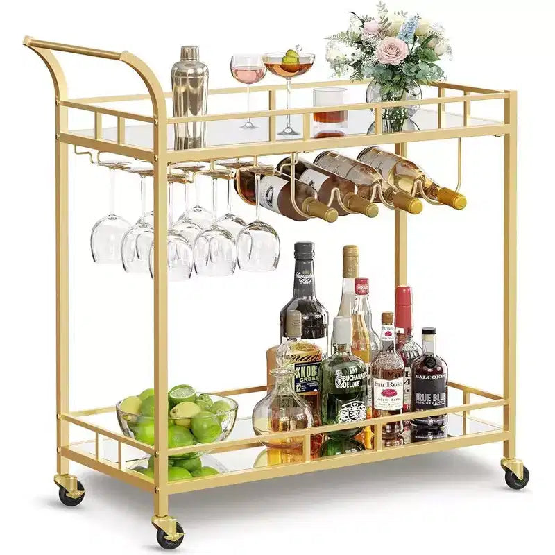 Chariot de bar, Desserte de bar, Chariot à vin, Rangement pour bouteilles, pour Cuisine, Salle à manger, Or, Noir, Argent, Or rose