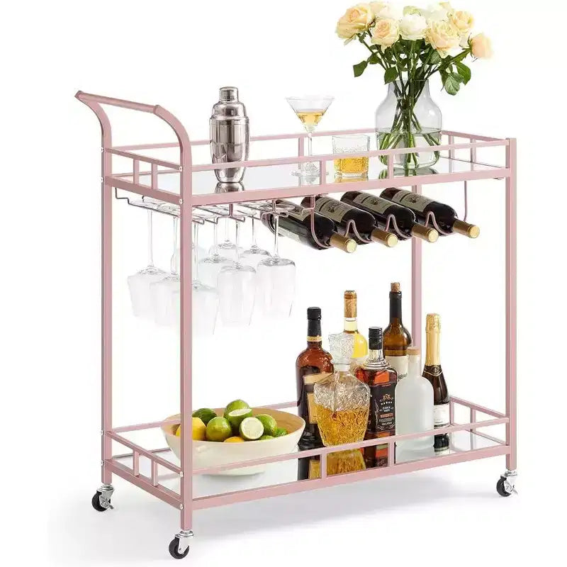 Chariot de bar, Desserte de bar, Chariot à vin, Rangement pour bouteilles, pour Cuisine, Salle à manger, Or, Noir, Argent, Or rose