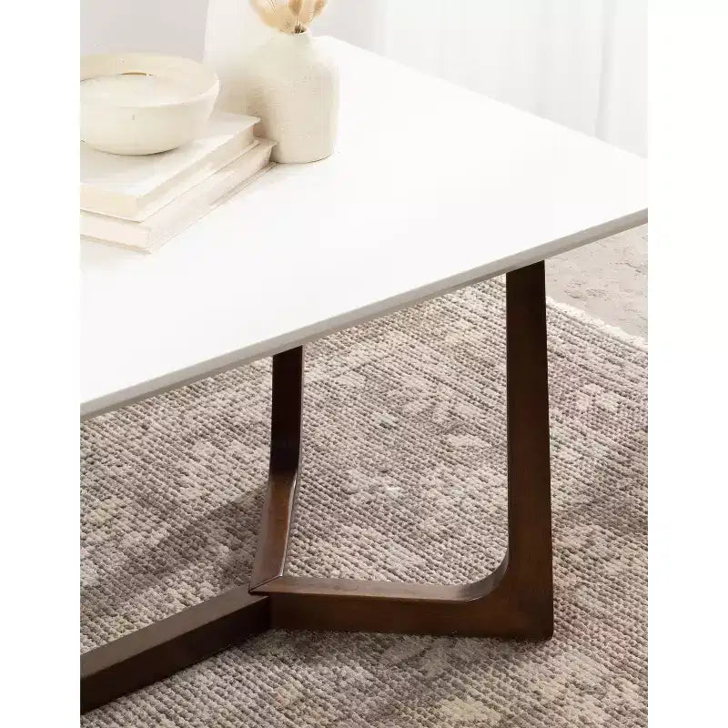 Table basse en bois Olivant, 44x22x20, Blanc et Noyer
