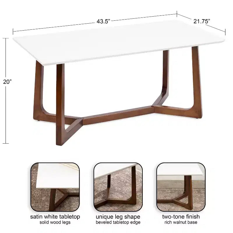 Table basse en bois Olivant, 44x22x20, Blanc et Noyer