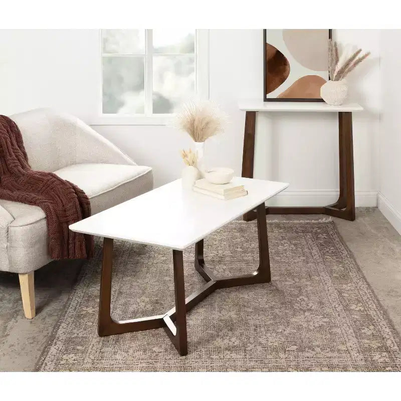 Table basse en bois Olivant, 44x22x20, Blanc et Noyer