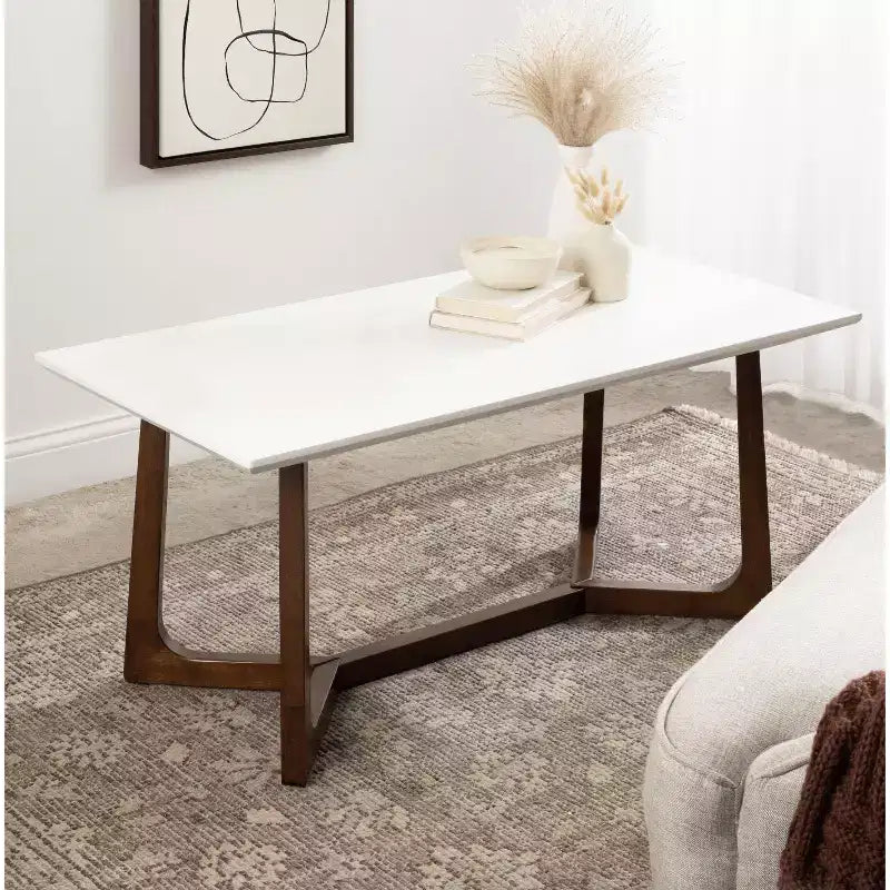 Table basse en bois Olivant, 44x22x20, Blanc et Noyer