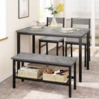 Ensemble table à manger pour 4, table de cuisine avec 2 chaises et un banc, ensemble de salle à manger 4 personnes pour appartement, cuisine, petit espace, gris