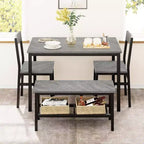 Ensemble table à manger pour 4, table de cuisine avec 2 chaises et un banc, ensemble de salle à manger 4 personnes pour appartement, cuisine, petit espace, gris
