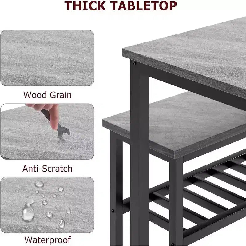 Ensemble table à manger pour 4, table de cuisine avec 2 chaises et un banc, ensemble de salle à manger 4 personnes pour appartement, cuisine, petit espace, gris