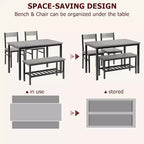 Ensemble table à manger pour 4, table de cuisine avec 2 chaises et un banc, ensemble de salle à manger 4 personnes pour appartement, cuisine, petit espace, gris