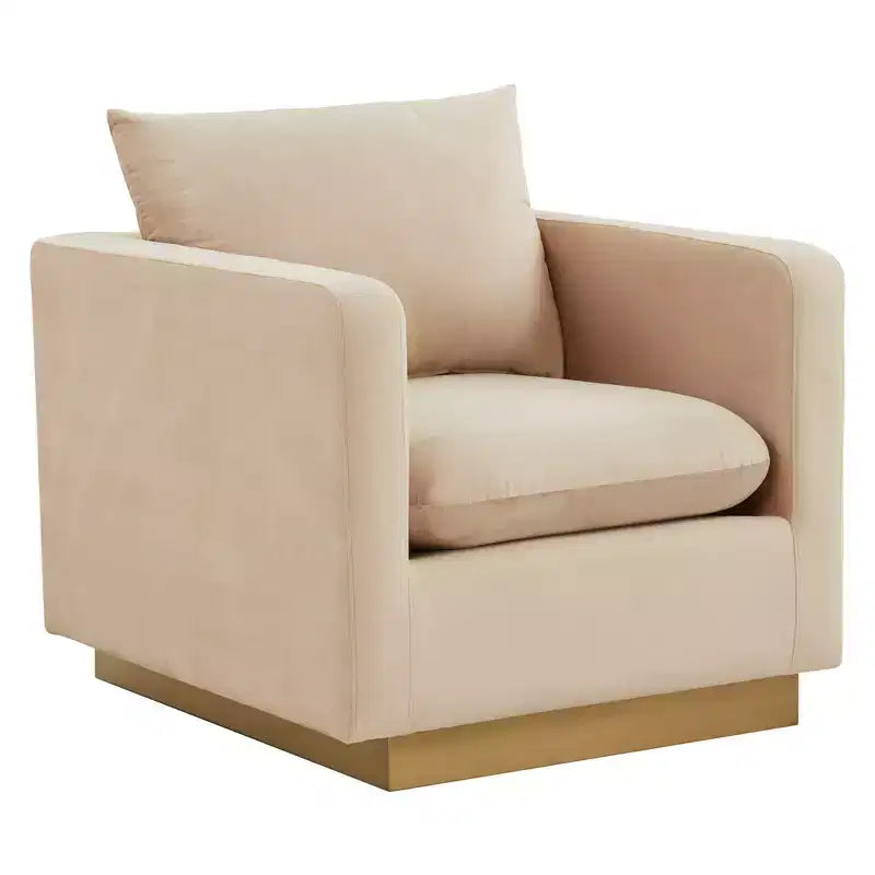 LeisureMod Nervo Velvet Accent Arm Chair  Upholstered Seating with Gold Stainless Steel Frame, Modern Design for Living Room, Office & Lounge