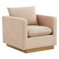 LeisureMod Nervo Velvet Accent Arm Chair  Upholstered Seating with Gold Stainless Steel Frame, Modern Design for Living Room, Office & Lounge