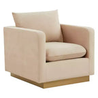 LeisureMod Nervo Velvet Accent Arm Chair  Upholstered Seating with Gold Stainless Steel Frame, Modern Design for Living Room, Office & Lounge