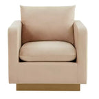 Fauteuil d'appoint en velours Nervo, rembourré avec cadre en acier inoxydable doré, design moderne pour salon, bureau et salle d'attente.